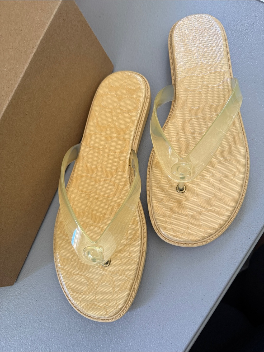 Coach Yellow Clear-Strap Flip Flop Sandals